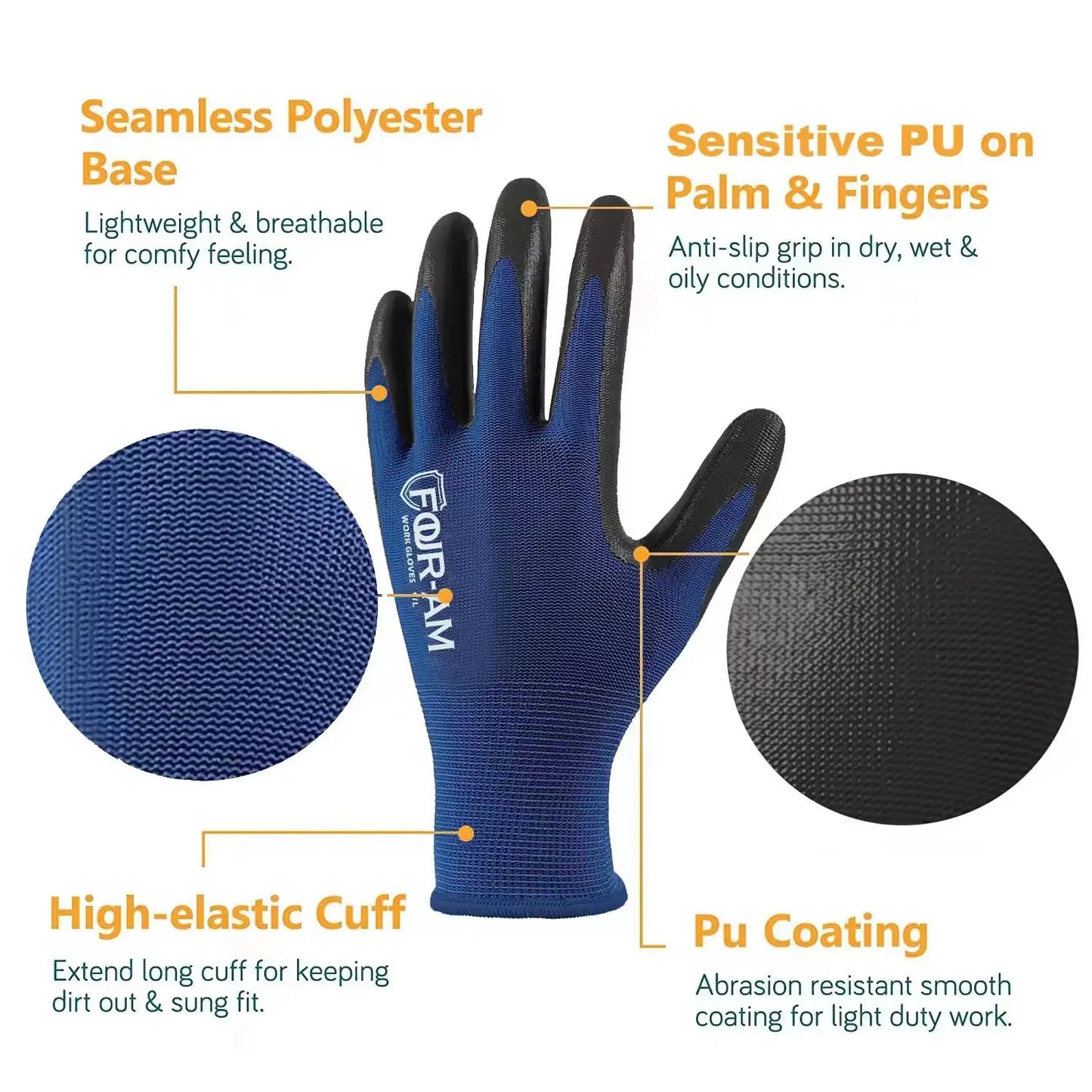 3pairs Ultra-Thin PU Coated Work Gloves,Excellent Grip,Nylon Shell Black Polyurethane Coated Safety Work Gloves, Knit Wrist Cuff