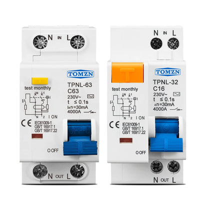 TPNL DPNL 230V 1P+N Residual current Circuit breaker with over and short current Leakage protection RCBO MCB