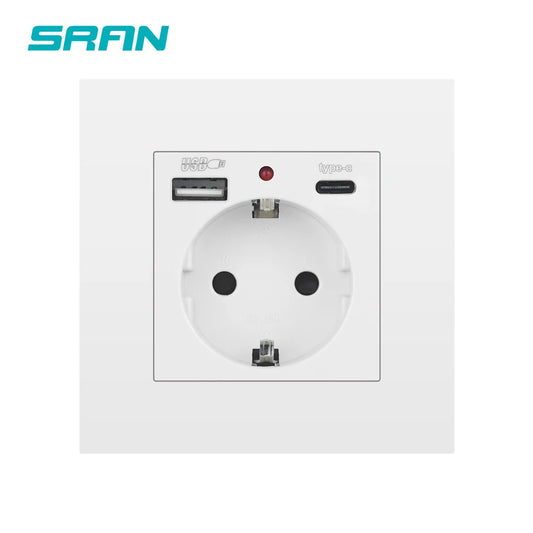 EU Power Socket ,Socket With Usb Charging Port and Type c 2.1A 16A Gray PC Panel  86mm*86mm Russia Spain Wall Socket SRAN