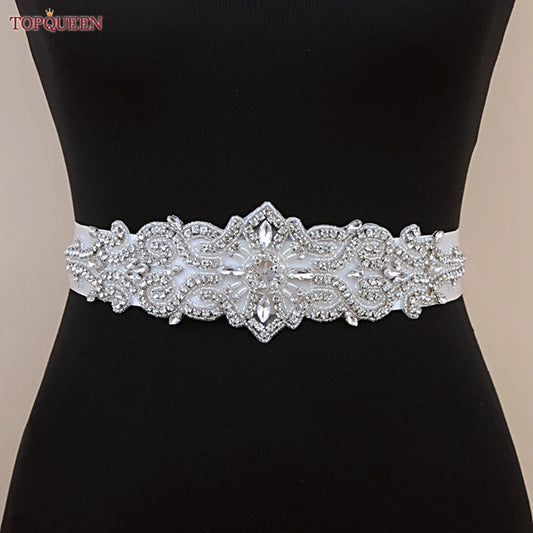 TOPQUEEN S26 Luxury Rhinestones Wedding Dresses Belt Women Crystal Applique Decoration Sparkly for Bride Waistband Bridal Sash