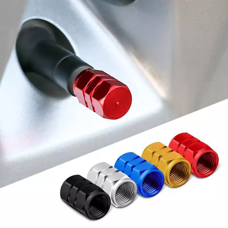 4 Pcs Aluminum Car Tire Valve Caps Hex Alloy Tyre Valve Airtight Cover Waterproof Dust For Automobiles Motorcycles Trucks Bikes