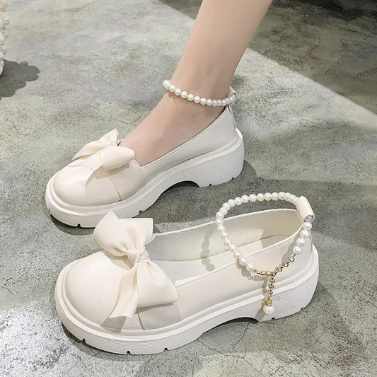 Women Thick Platform Mary Janes Lolita Shoes Party Pumps Summer 2022 New Sandals Bow Chain Mujer Shoes Fashion Oxford Zapatos