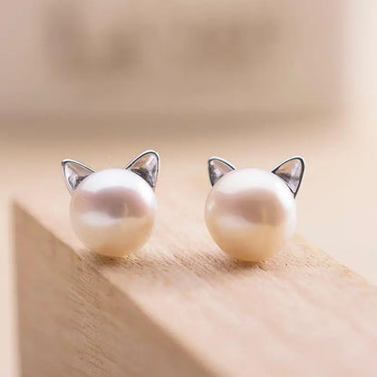 C Fashion Earings Jewelry Silver Color Small Pearl Cat Stud Earrings for Women Girls Summer Daisy Flower Earring Pendientes