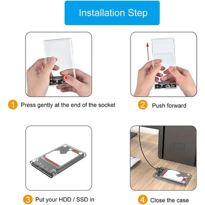 USB 3.0 External Hard Drive Enclosure 2.5 inch SATA to USB3.0 UASP Clear Portable Hard Drive Case 2T HDD Tool-Free Transparent