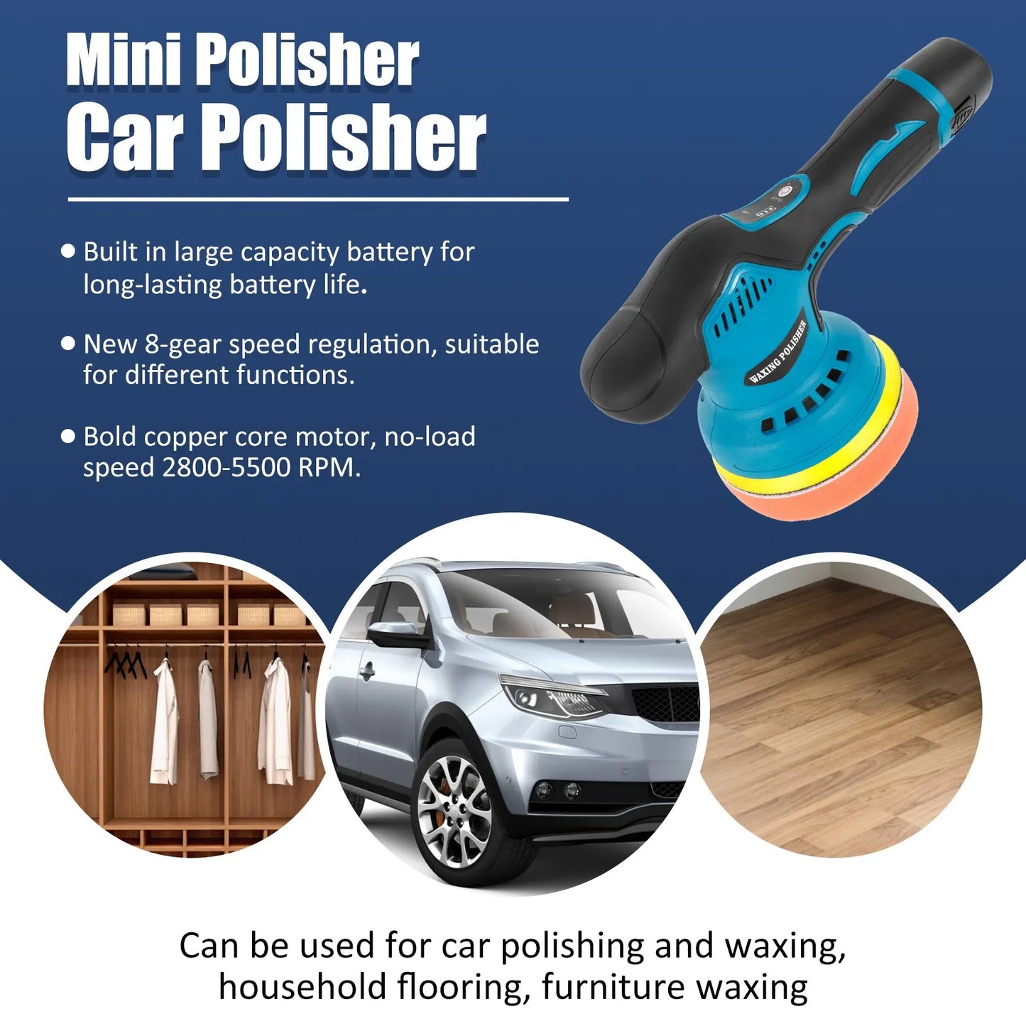 Polishing Machine For Car 12V Cordless Polisher 8 Gears 380W Automotive Electric Waxing Repairing Wireless Sander Polish