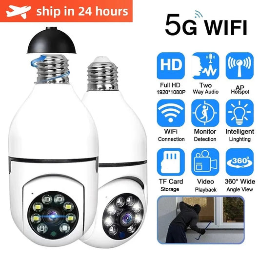 5G Wifi E27 Bulb Surveillance Camera 2MP Night Vision Automatic Human Tracking 4X Digital Zoom Video smart home Security Monitor