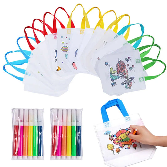 Double Sided Graffiti Bag Non-woven Fabric Children Handmade DIY Painting Colored Toys Color Cognition Puzzle Birthday Gift TMZ