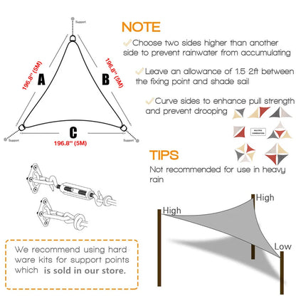 Waterproof Triangle Sun Shade Sail Canopy 98%UV Block Sun Shelters For Outdoor Facility&Activities Backyard Awning Camping Tents