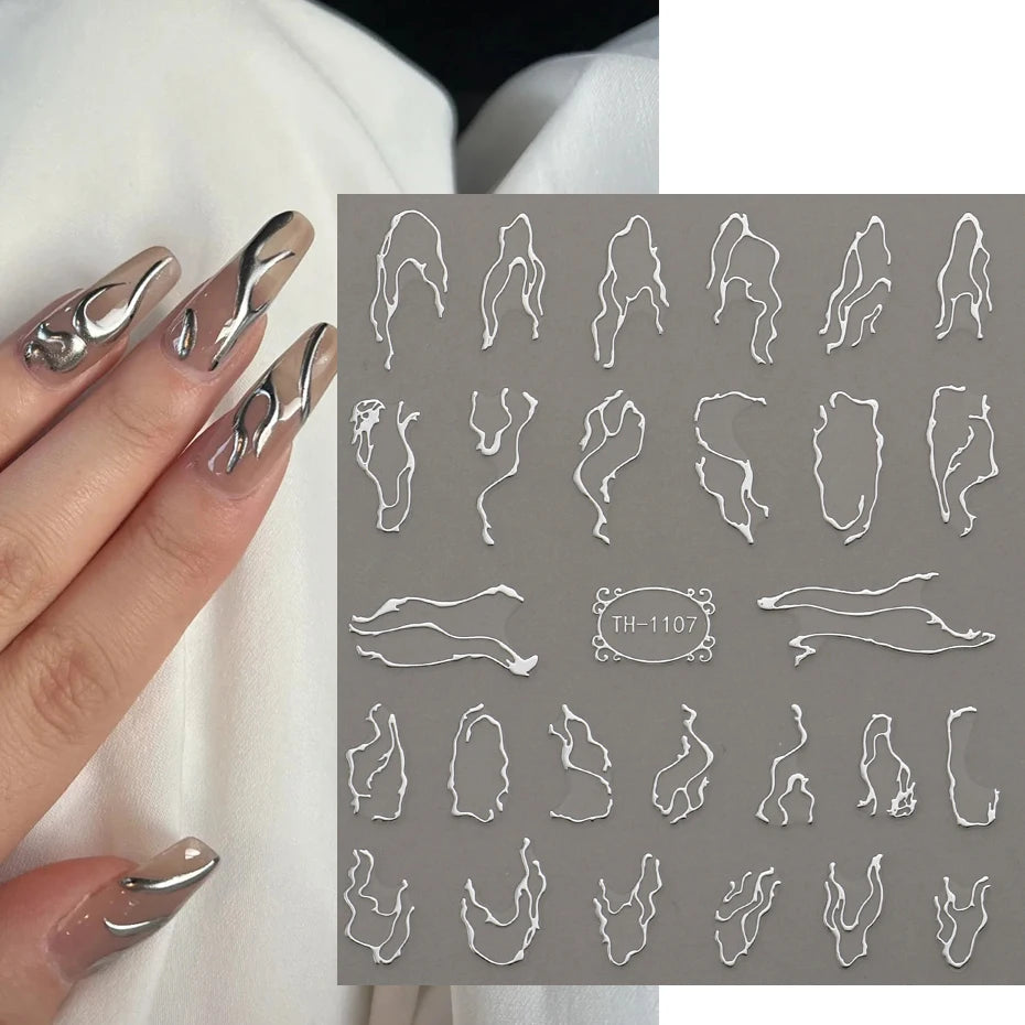 Metal Line Nail Stickers 3D Silver Gold Thorns Vine Curve Stripe Lines Tape Swirl Sliders Manicure Adhesive Gel Nail Art Decals