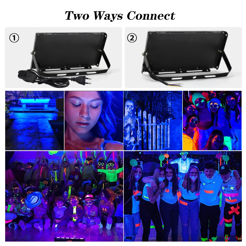 395nm 400nm Led UV Floodlight 220V Ultraviolet Stage Lamp 50W 100W LED Stage Blacklight Waterproof Disco Party Stage Backlight