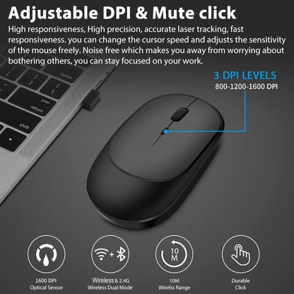 Wireless Mouse Rechargeable Mouse Gamer Dual Modes Bluetooth-compatible 2.4G USB Mute Mice For Laptop Pad Tablet Macbook Mause