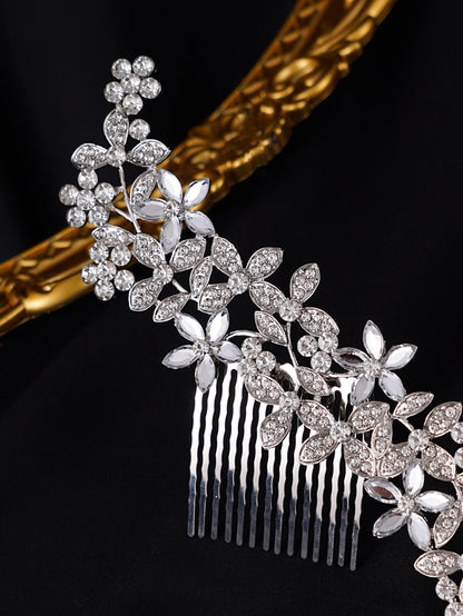 1 Horseeye Crystal petals Rhinestone alloy bride hair comb wedding dress accessories Hairpin