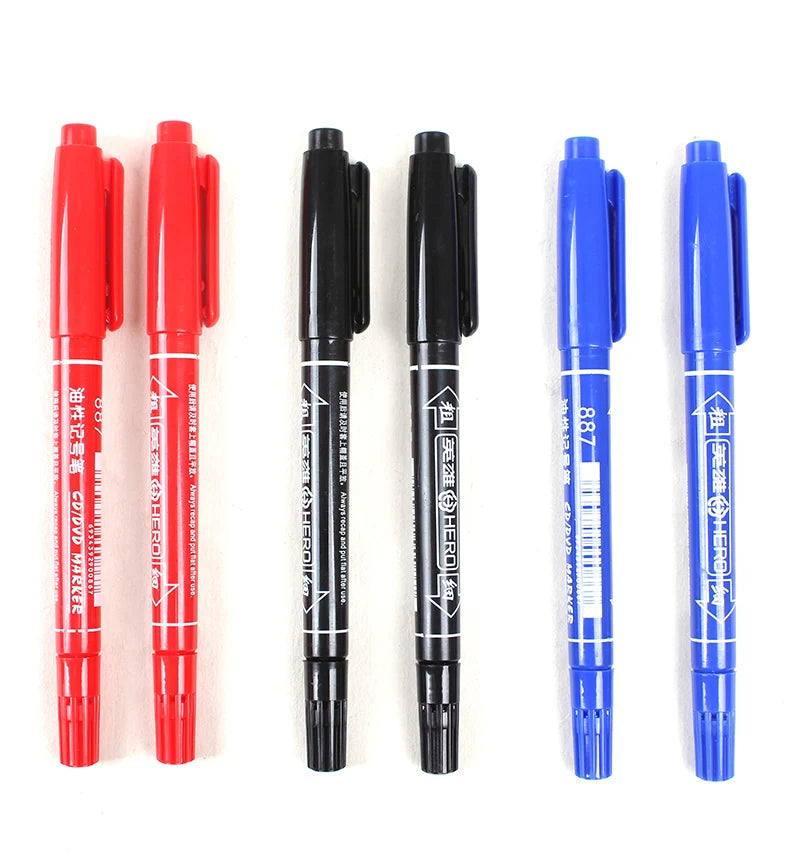 3Pcs/Set Dual Tip 0.5/1.0 mm Nib Marker Waterproof Black Blue Red Oily Manga Art Marker Pens Student School Office Stationery