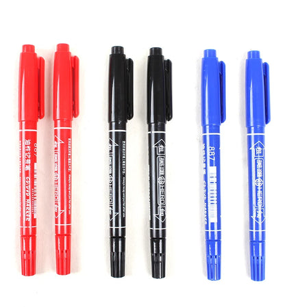 3Pcs/Set Dual Tip 0.5/1.0 mm Nib Marker Waterproof Black Blue Red Oily Manga Art Marker Pens Student School Office Stationery