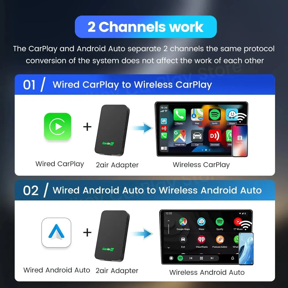 CarlinKit 5.0 2AIR Wireless CarPlay Android Auto Wireless Adapter Spotify For Mazda Toyota Mercedes Peugeot Volvo Kia 4 in 1 Box