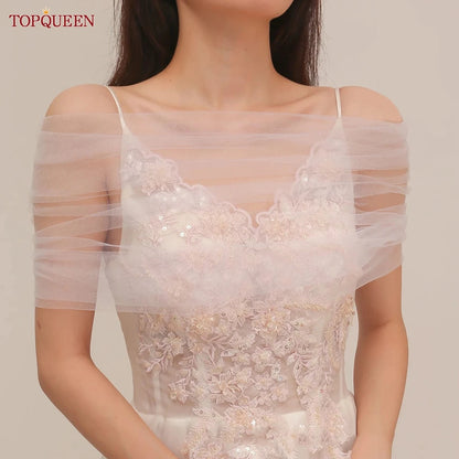 TOPQUEEN G73 Bachelorette Wedding Jacket for the Bride Bolero Woman Short Sleeve Bridal Top Light Cape Veil Customizable