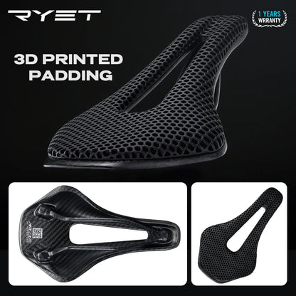 RYET 3D Printed Bicycle Saddle Ultralight Carbon Fiber Hollow Comfortable Breathable MTB Gravel Road bike Cycling Seat Parts