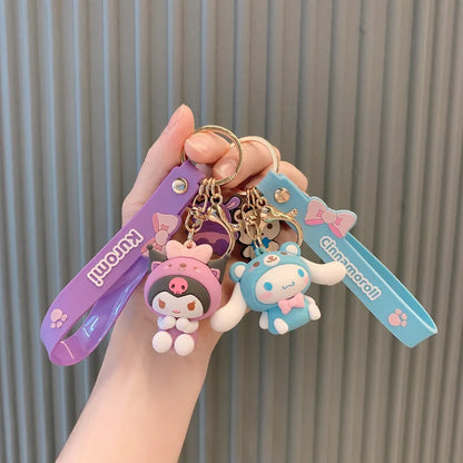 Sanrio Hello Kitty Keychain Cute Cartoon Melody Kuromi Cinnamoroll Doll Pendant Decoration Keyring  Jewelry Girl&Child Gifts Toy