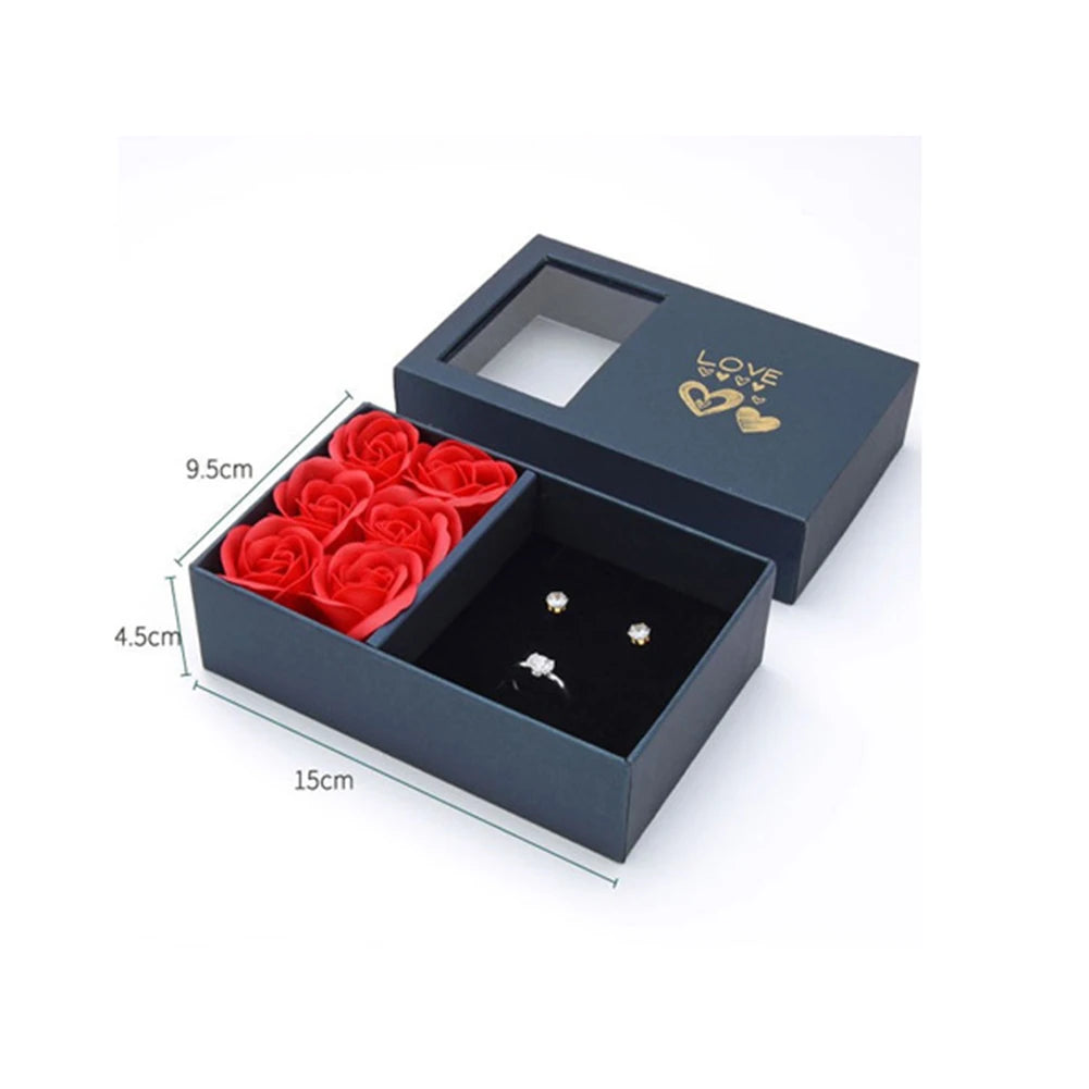 Flower Jewelry Box Six Roses Window Gift Box Ring Earrings Pendant Jewelry Box Jewelry Organizer Valentines Day Decoration