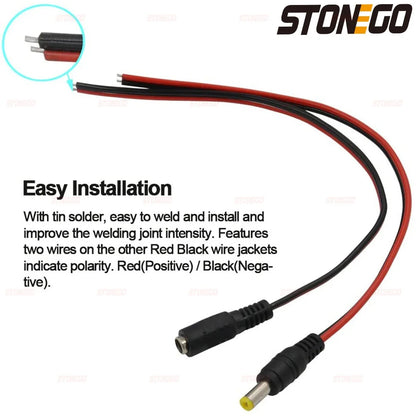 STONEGO 10/20/50PCS 12V Dc Connectors Male Female Jack Cable Wire Line Adapter Plug Power Supply 5.5 x 2.1mm