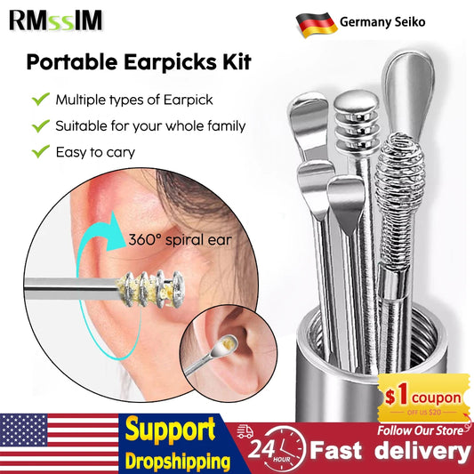 Ear Cleaner Set Earpick Ear Wax Remover Ear Spoon Curette Ear Cleaning Spiral Earpick Easy Earwax Removal Ear Cleaner Kit Gadget