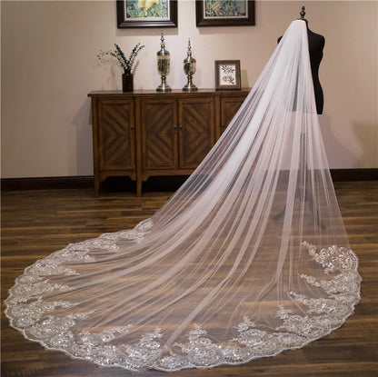 Wholesale white Ivory 3*3 Meter Cathedral wedding veils Lace Appliques Bridal veil