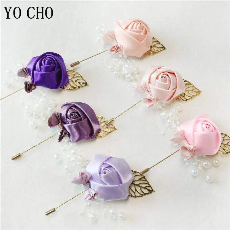 YO CHO Wedding Corsage Flower Silk Rose Groom Boutonniere Buttonhole Pin Boutonniere Men Wedding Planner Marriage Corsage Flower