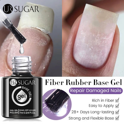 UR SUGAR 7ML Fiber Rubber Base Gel for Broken Nail Repaired Fiberglass Clear Quick Building UV Construction Gel Soak Off Varnish