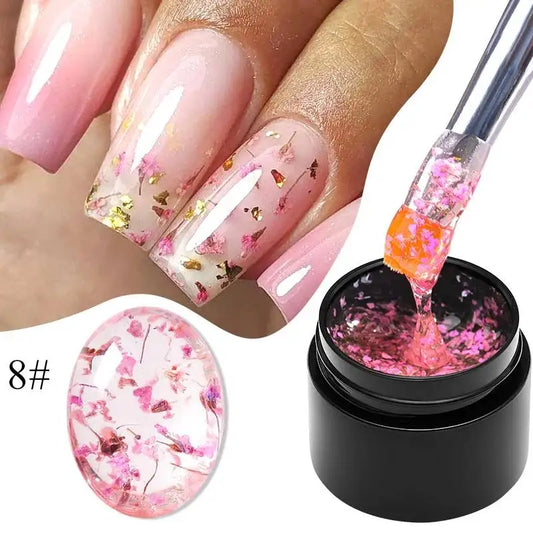 Mtssii 5ml Floral DIY Nail Art Dried Flower Gum Gel Nail Polish Hybrid Varnishes Permanent Paint Flower Gel Need Base Top Coat