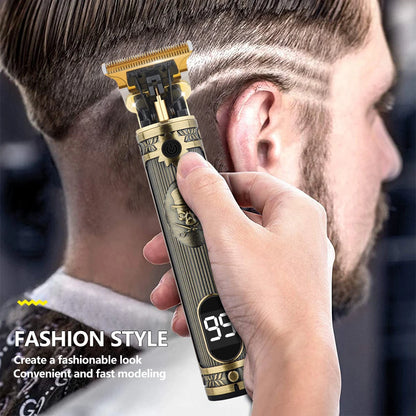 Digital Display Stainless Steel Cutter Head Professional T9 Hair Trimmer Metal Body Men's Electric Shaver Men's Barber Machine