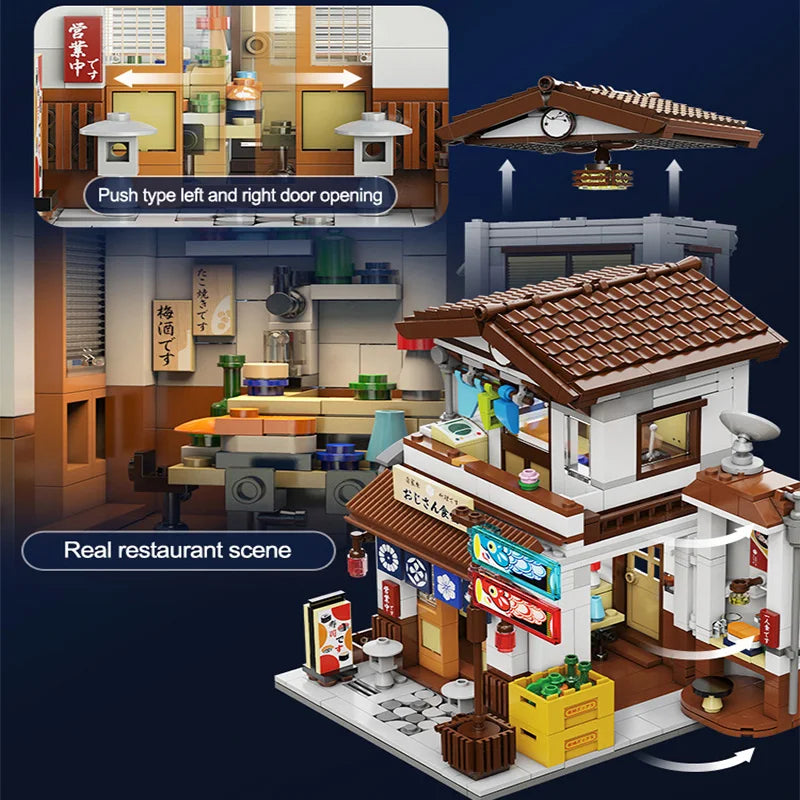 Cada LED City Japanese Style Canteen House Architecture Building Blocks Late Night Canteen Figures Bricks Toys for Kid Gifts