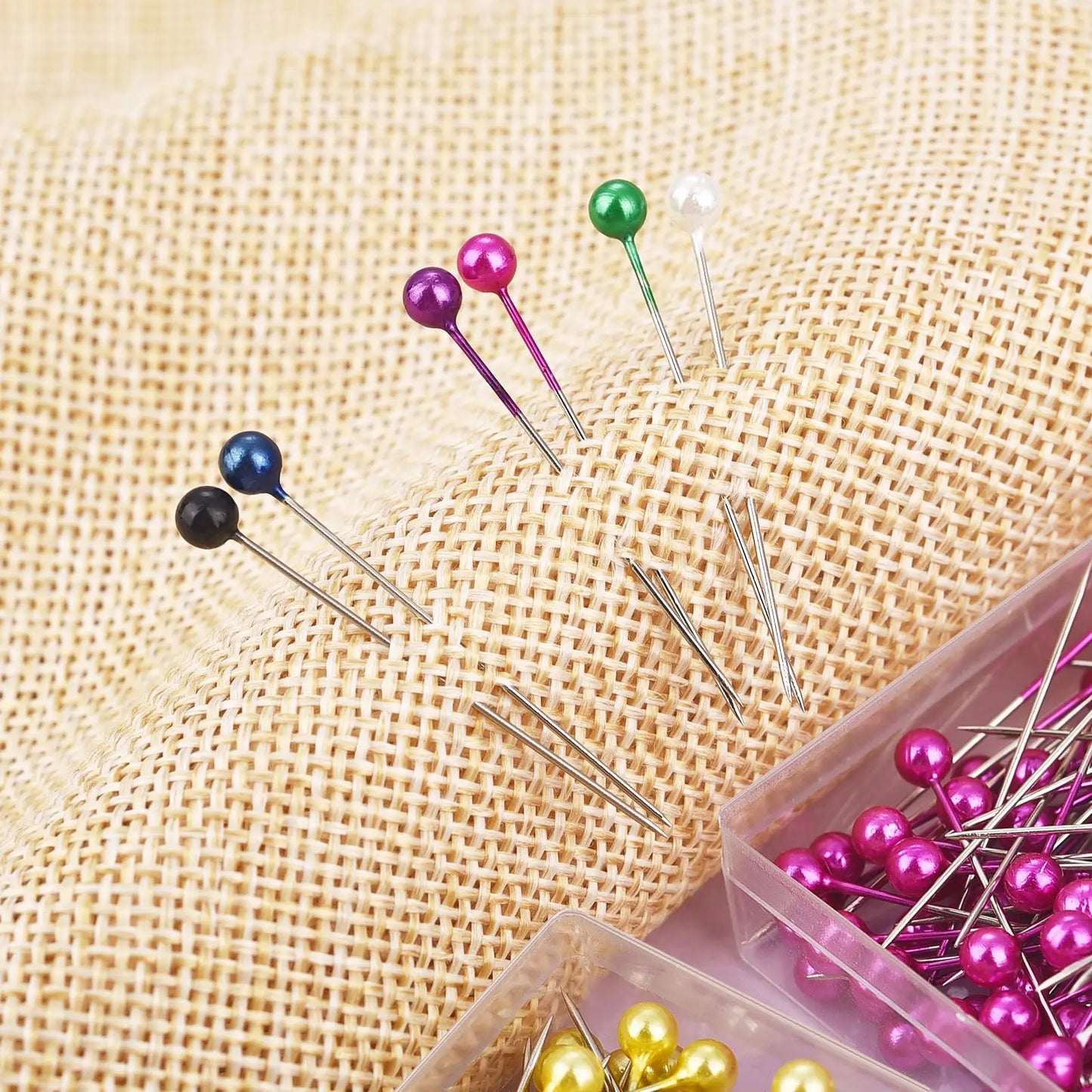 100Pcs/Box 38cm Colorful Round Pearl Head Needles Stitch Straight Push Sewing Pins For Dressmaking DIY Sewing Tools Positioning