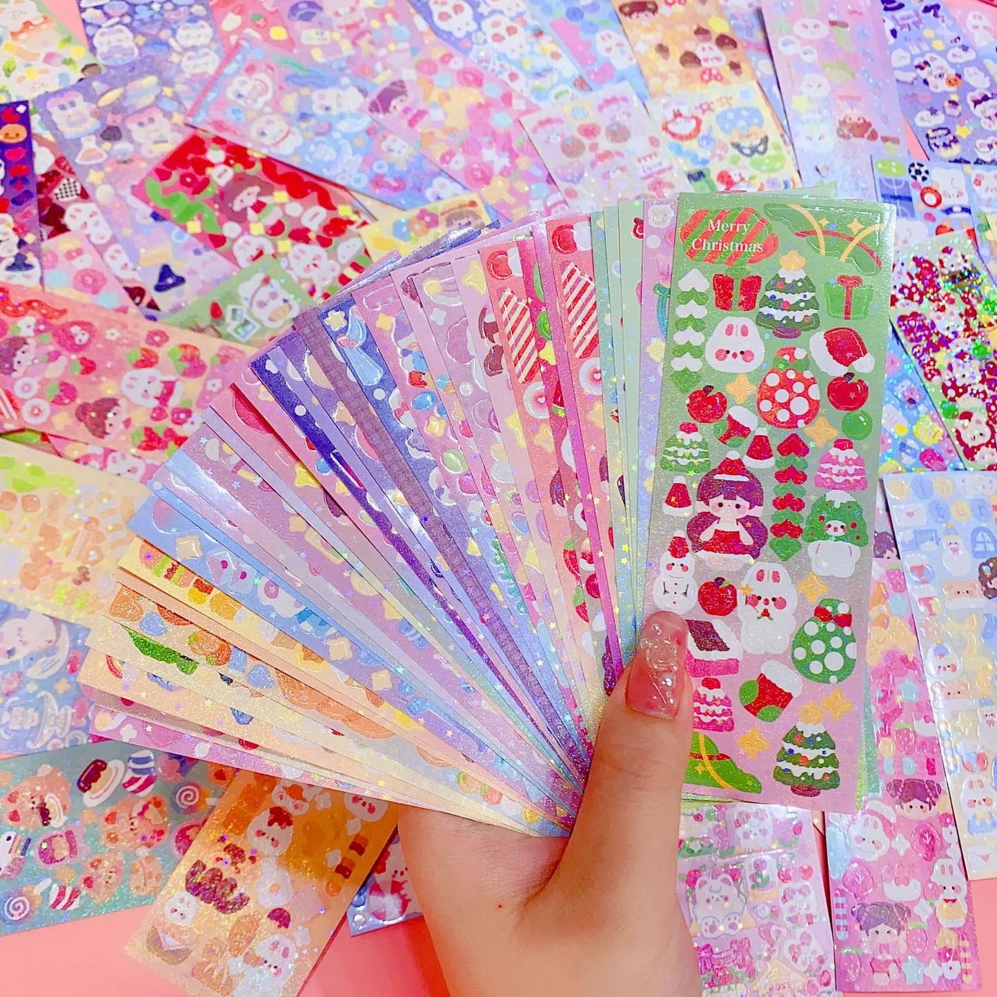 10-100Pcs Kawaii Handbook Stickers Cartoon Collage Laser Sticker DIY Decorative Scrapbooking journals Stationery School Supplies