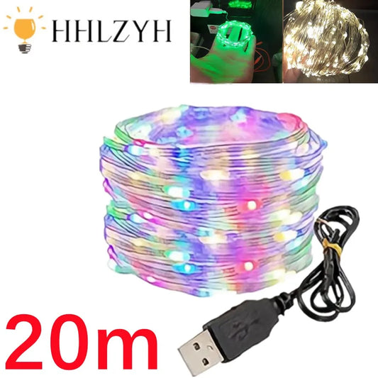 1m/10m/20m LED USB String Lights Copper Silver Wire Garland Light Waterproof Fairy Lights For Christmas Wedding Party Decoration