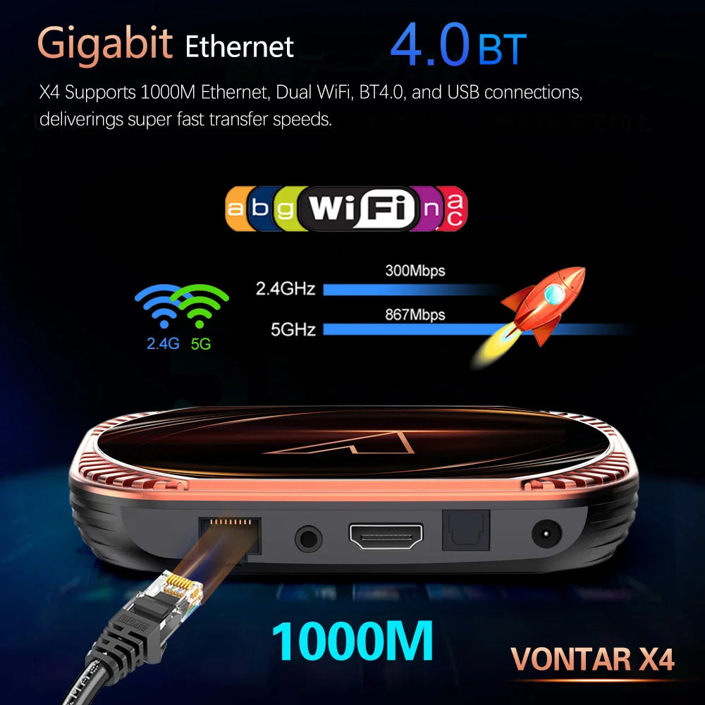 VONTAR X4 Amlogic S905X4 Smart TV Box Android 11 4GB 128G 32GB 64GB Wifi  BT AV1 Media Player TVBOX 4K 1000M Set top box