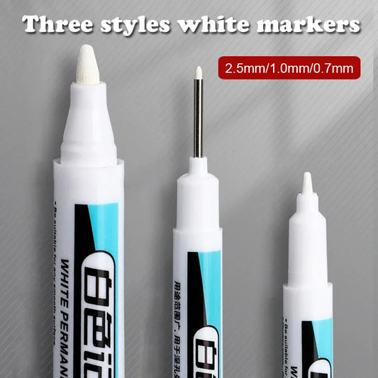 1/3Pcs White Permanent Marker Pens 0.7/1.0/2.5MM Paint Markers For Wood Rock Plastic Leather Glass Stone Metal Art Supplies