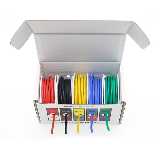 Heat Resistant Soft Silicone Wire 5 Colors in A Box Kit 30/28/26/24/22/20/18AWG Stranded Cable Electrical Tinned Copper Wire