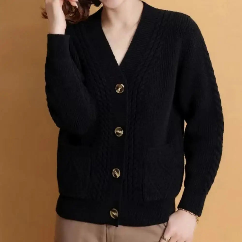 Soft Jacket Cozy Single-breasted Knitted Sweater Coat for Fall Winter Long Sleeve Warm Cardigan Jacket with Elastic Buttons