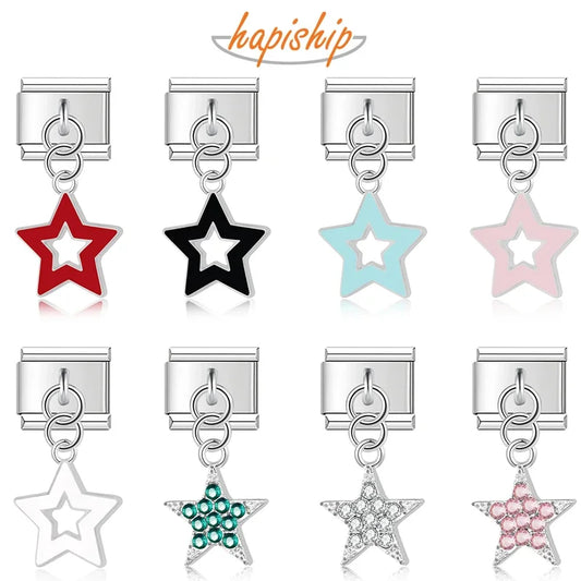 Hapiship New Fashion Colour Glaze Star Shiny CZ Italian Links Charm Fit 9mm Stainless Steel Bracelet Jewelry DIY Making DJ433