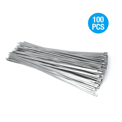 100Pcs 304#Stainless Steel Cable Ties 4.6mm Heavy Duty Self-Locking Cable Zip Tie Multi-Purpose Metal Exhaust Wrap Locking Ties