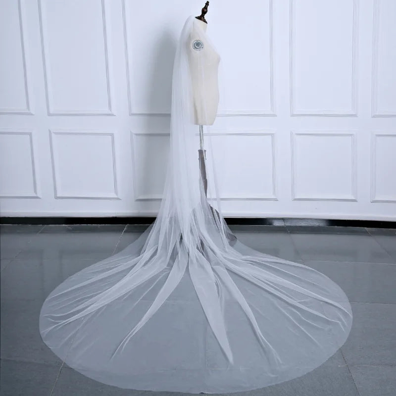 Wholesale White Ivory Cheap 3 Meter Cathedral Wedding Veil One-layer Long Cut Edge Bride Veils 2024