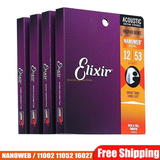 Elixir Acoustic Guitar Strings For Electric Play Popular Music Rock 80/20 Bronze Nickel 11002 16052 16027 11-52 Guitar Accessory