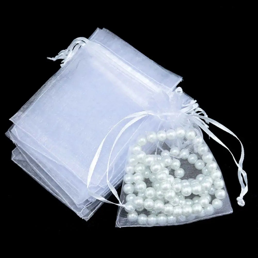 25/50PCS Drawable Party Supply Christmas Favor Jewelry Packing White Pouches Drawstring Pocket Organza Gauze Sachet Gift Bags