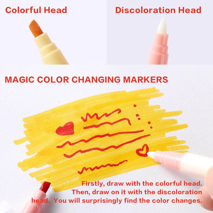 12pcs Double-ended Magic Color Changing Highlighter Pen Set, Student Diary Scrapbook Painting DIY Making, Classroom and Office S