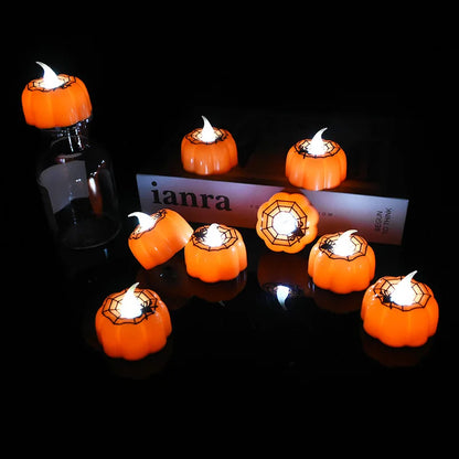 6pcs LED Pumpkin Light Halloween 2 styles Decorations Ornaments Flickering Flameless Nigh Lamp Holloween Party Decoration Supply