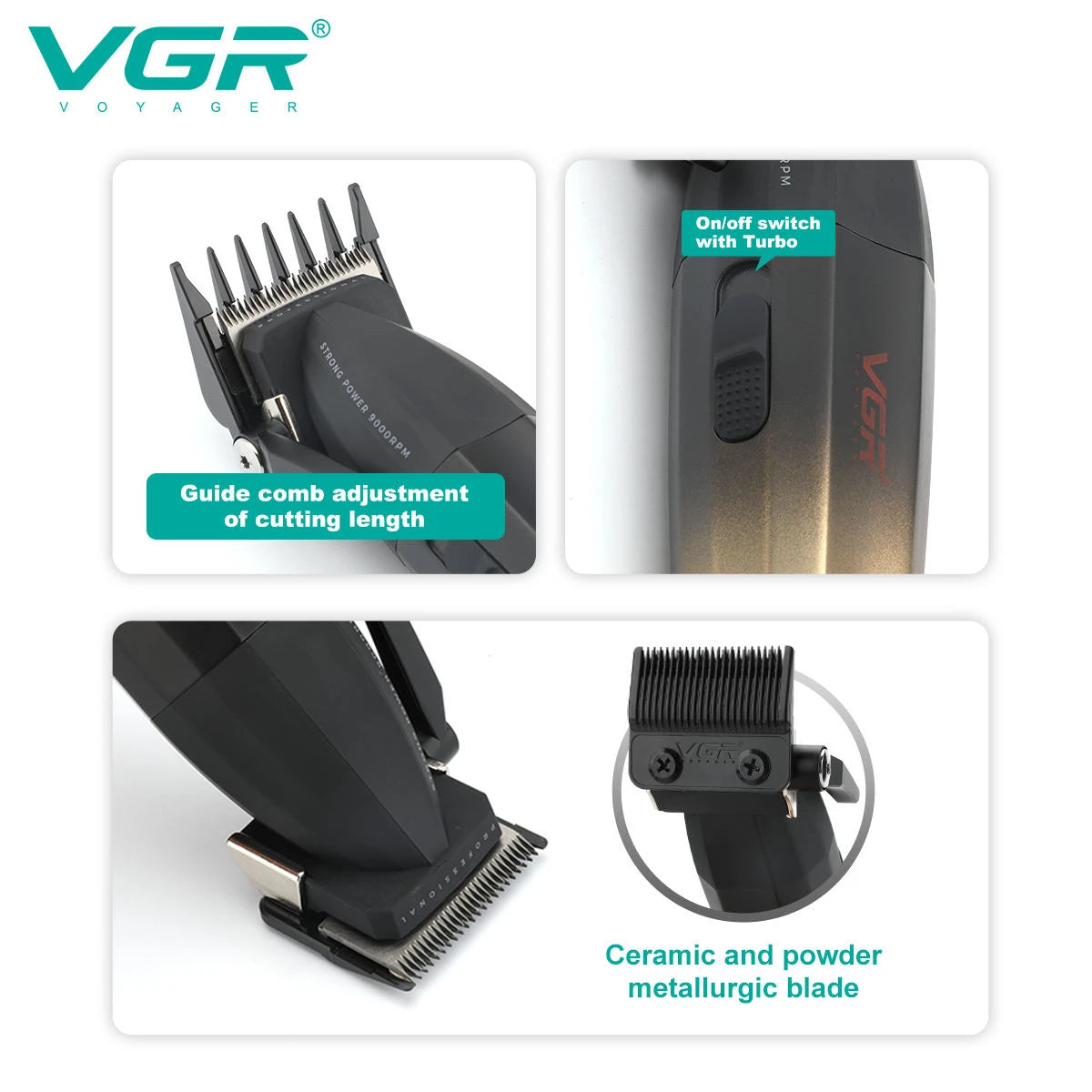 VGR Hair Clipper Professional Hair Trimmer 9000 RPM Barber Hair Cutting Machine Digital Display Haircut Clipper for Men V-003