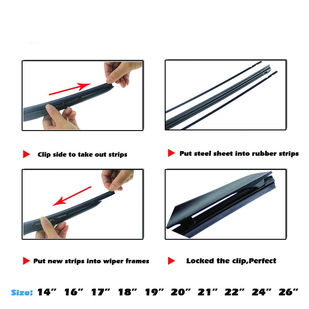 Car Wiper Blade Elastic band Windscreen Vehicle Insert Rubber Strip Refill 8mm 14"16"17"18"19"20"21"22"24"26"28" Accessorie 1pcs