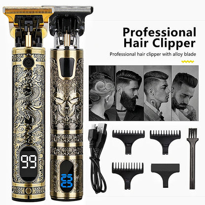 Digital Display Stainless Steel Cutter Head Professional T9 Hair Trimmer Metal Body Men's Electric Shaver Men's Barber Machine