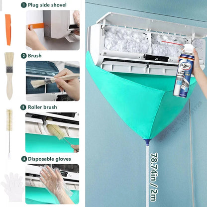 Air Conditioning Cleaning Kit Leak-proof Cover Full Set of Air Conditioner Cleaner with Water Pipe Disassembly-free Clean Tools