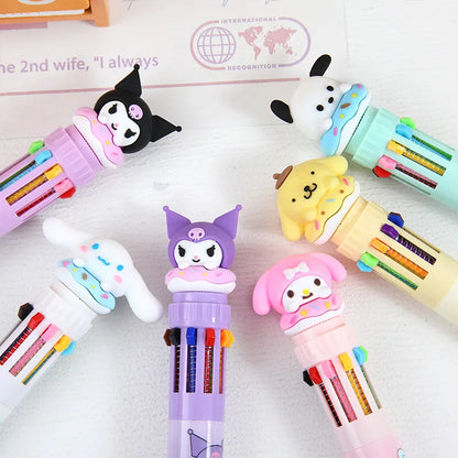 Sanrio Cartoon Ballpoint Pen 18/36pcs Kuromi Hello Kitty Cinnamoroll 10 Color 0.7 School Student Stationery Draw Wrirte Mark Pen